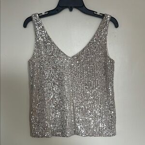 Pink Lily Sparkling Metallic Champagne Color Sequin V-Neck Tank Top - Size S